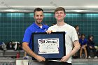 Jacob Cost DIII Swimming All American  Wheaton College Swimming & Diving head coach, Barrett Roberts '07, presents NCAA Division III All American certificate to Jacob Cost, ’19. - Photo by Keith Nordstrom : Wheaton, Jacob Cost, DIII, Swimming, All American